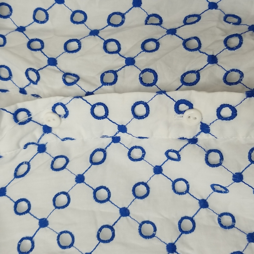 Alexis Dot Tulip Short Sleeve Blue White Embroidered Mini Dress - Picture 6 of 16